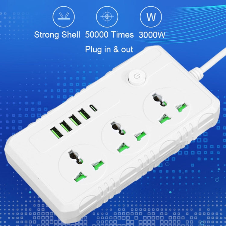 B09 2m 3000W 3 Plugs + PD + 4-USB Ports Multifunctional Flame-Retardant Socket With Switch, UK Plug, US Plug