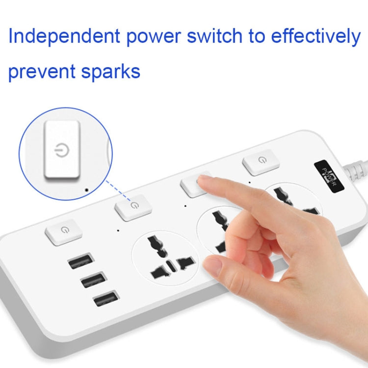 T14 2m 2500W 3 Plugs + 3-USB Ports Multifunctional Socket With Switch, UK Plug (Black), UK Plug (White), US Plug (Black), US Plug (White), EU Plug (Black), EU Plug (White)