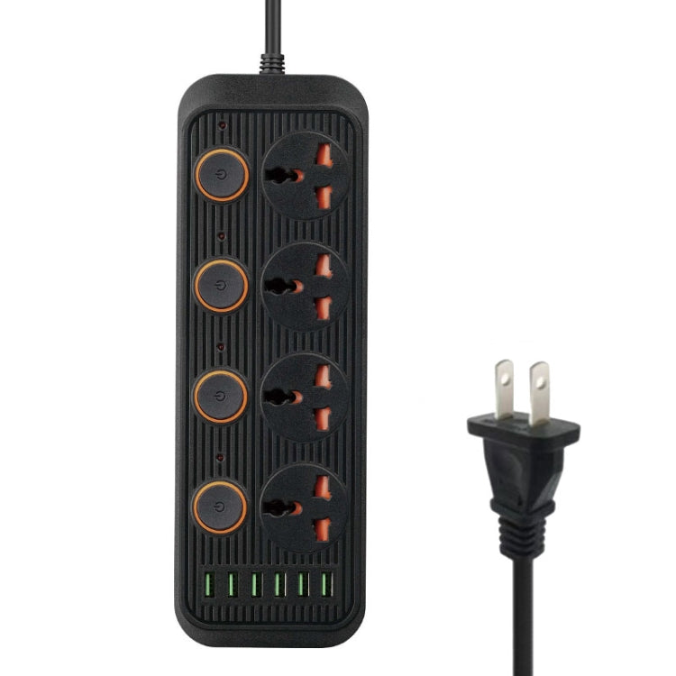 A05 2m 3000W 4 Plugs + 6-USB Ports Multifunctional Flame-Retardant Socket With Switch, UK Plug, US Plug