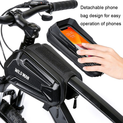 WILD MAN XT6 1.2L Mountain Bike EVA Hard Shell Waterproof Phone Touch Screen Top Tube Bag, XT6 (Solar), XT6 (Twill)