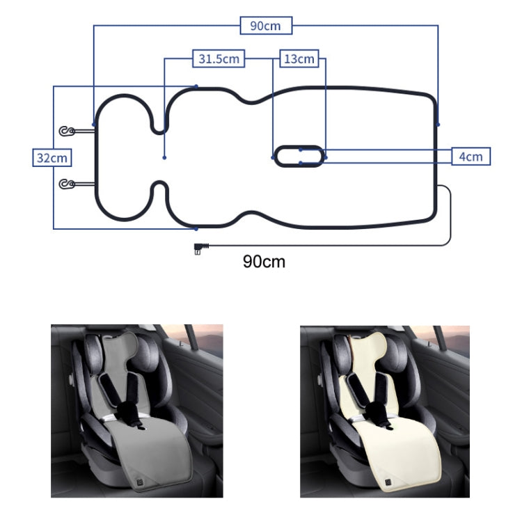 Car USB Heated Seat Cushion Winter Plush Child Seat Pad, 90x32cm