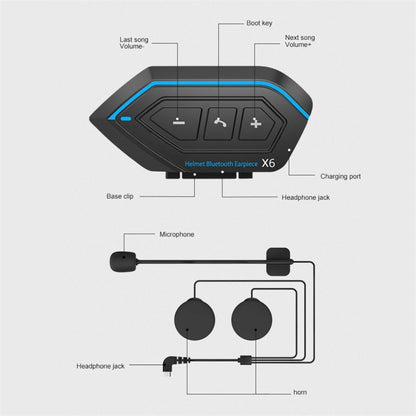 X6 Helmet Bluetooth Headset Wireless Waterproof Moto Handsfree Stereo Headphone