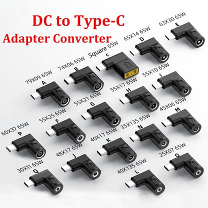 65W Female To Type-C Male DC Power To PD Power Laptop Multifunction Adapter, 7.9x0.9mm A, 7.4x0.6mm B, Square Port C, 6.5x1.4mm D, 6.3x3.0mm E, 5.5x2.5mm F, 5.5x2.1mm G, 5.5x1.7mm H, 5.5x1.0mm I, 4.8x1.7mm J, 4.0x1.7mm K, 4.0x1.35mm L, 4.5x3.0mm M...