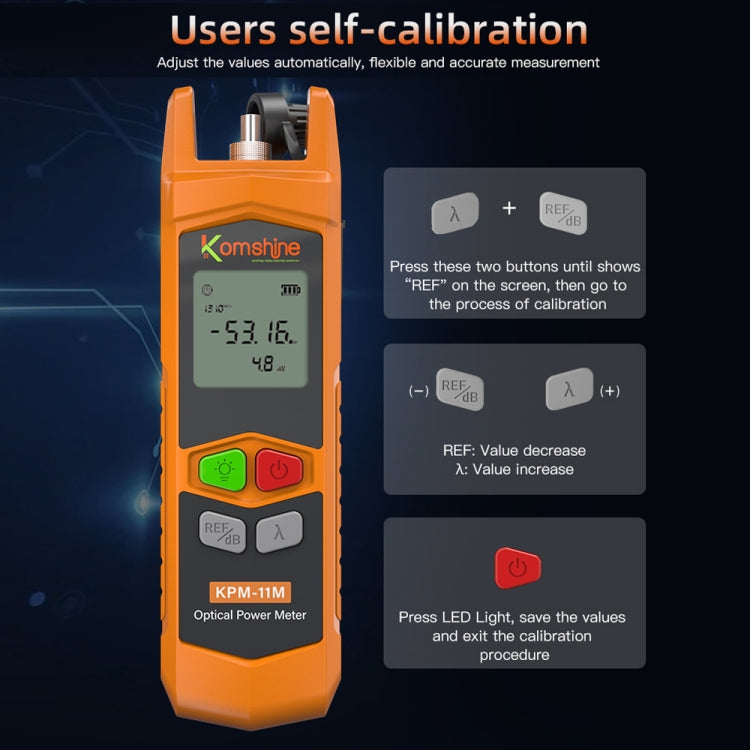 Komshine High Precision Optical Power Meter Mini Fiber Optic Light Attenuation Tester With LED, A-G/-70dBM to +6DBM, C-G/-50DBM to +26DBM, A-L/-70dBM to +6DBM, C-L/-50DBM to +26DBM