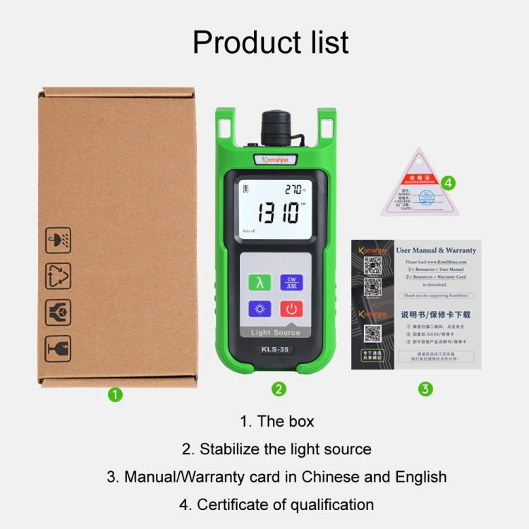 Komshine Handheld Laser Light Source Fiber Tester with LED Backlight, KLS-35-S, KLS-35-M, KLS-35-MS, KLS-35-PON