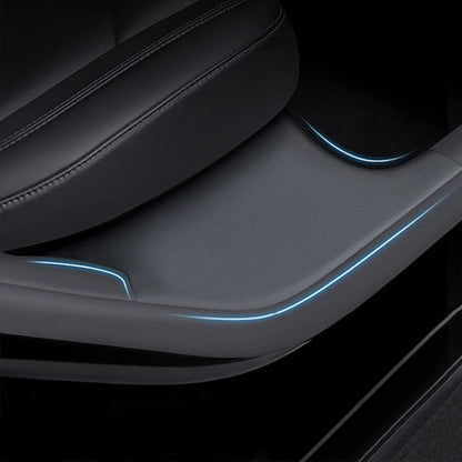 For Tesla Model Y Rear Door Built-In Sill Strip Rear Seats Anti-Kick Leather Protective Pad, Black, Carbon Fiber, TPE