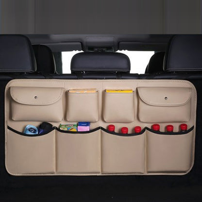 Car Trunk Leather Storage Bag Large Capacity Rear Seat Back Pouch, Leather, Mesh Pocket, Simple