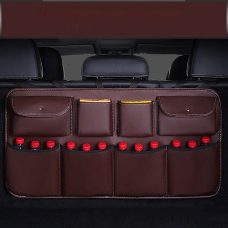 Car Trunk Leather Storage Bag Large Capacity Rear Seat Back Pouch, Leather, Mesh Pocket, Simple