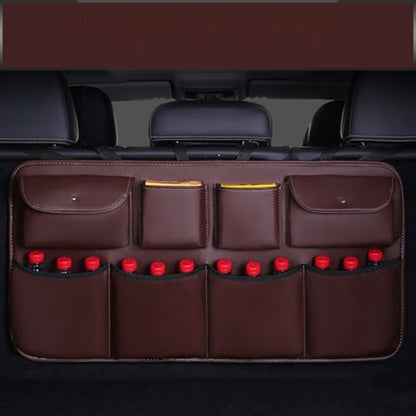 Car Trunk Leather Storage Bag Large Capacity Rear Seat Back Pouch, Leather, Mesh Pocket, Simple