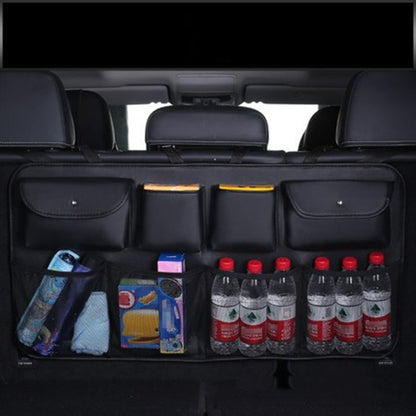 Car Trunk Leather Storage Bag Large Capacity Rear Seat Back Pouch, Leather, Mesh Pocket, Simple