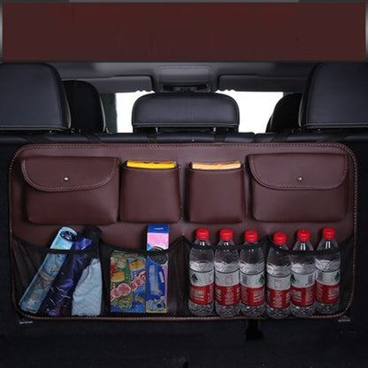 Car Trunk Leather Storage Bag Large Capacity Rear Seat Back Pouch, Leather, Mesh Pocket, Simple