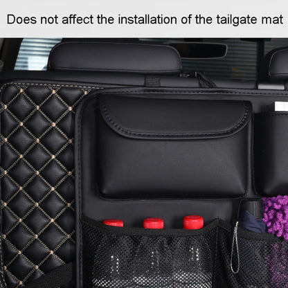 Car Trunk Leather Storage Bag Large Capacity Rear Seat Back Pouch, Leather, Mesh Pocket, Simple