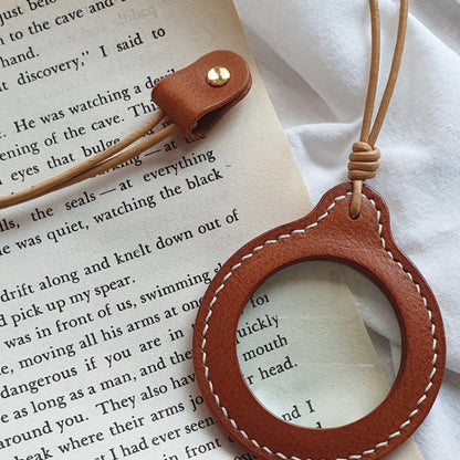 3X Adjustable Hanging Magnifier Portable Elderly Magnifying Glass with Leather Case, Black, Light Brown, Coffee