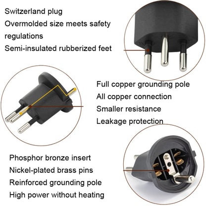 EU To Switzerland Convertible Plug With Ground Wire Travel Adaptor, Without Shell