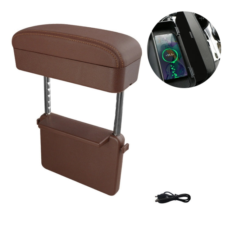 Car Wireless Charging Armrest Box Multifunctional Seat Crack Storage Box, Beige, Black White Line, Black Red Line, Black Line, Brown, Grey