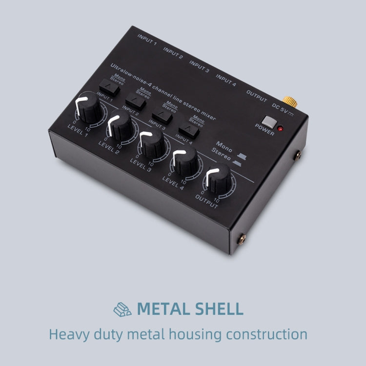 Ultra-compact 4 Channel Stereo Sound Low-noise Mixer For Recording Live Broadcasting, US Plug, MAX400