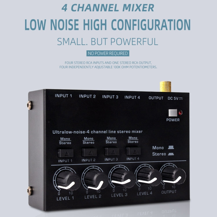 Ultra-compact 4 Channel Stereo Sound Low-noise Mixer For Recording Live Broadcasting, US Plug, MAX400