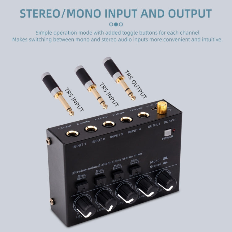 Ultra-compact 4 Channel Stereo Sound Low-noise Mixer For Recording Live Broadcasting, US Plug, MAX400