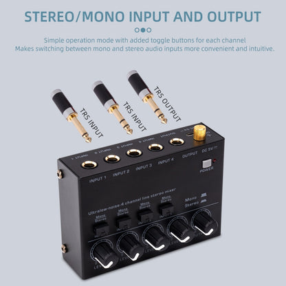 Ultra-compact 4 Channel Stereo Sound Low-noise Mixer For Recording Live Broadcasting, US Plug, MAX400