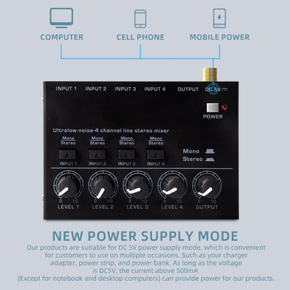 Ultra-compact 4 Channel Stereo Sound Low-noise Mixer For Recording Live Broadcasting, US Plug, MAX400