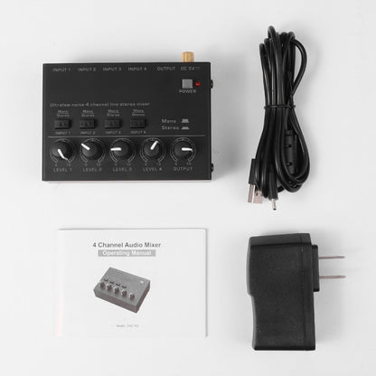 Ultra-compact 4 Channel Stereo Sound Low-noise Mixer For Recording Live Broadcasting, US Plug, MAX400