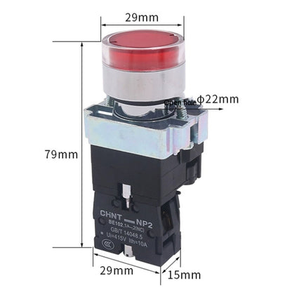 Pushbutton Switches With LED Light Silver Alloy Contact Push Button, CHINT NP2-BW3461/24V 1 NO, CHINT NP2-BW3462/24V 1 NC, CHINT NP2-BW3465/24V 1 NO+1 NC, CHINT NP2-BW3463/24V 2 NO, CHINT NP2-BW3461/220V 1 NO, CHINT NP2-BW3462/220V 1 NC