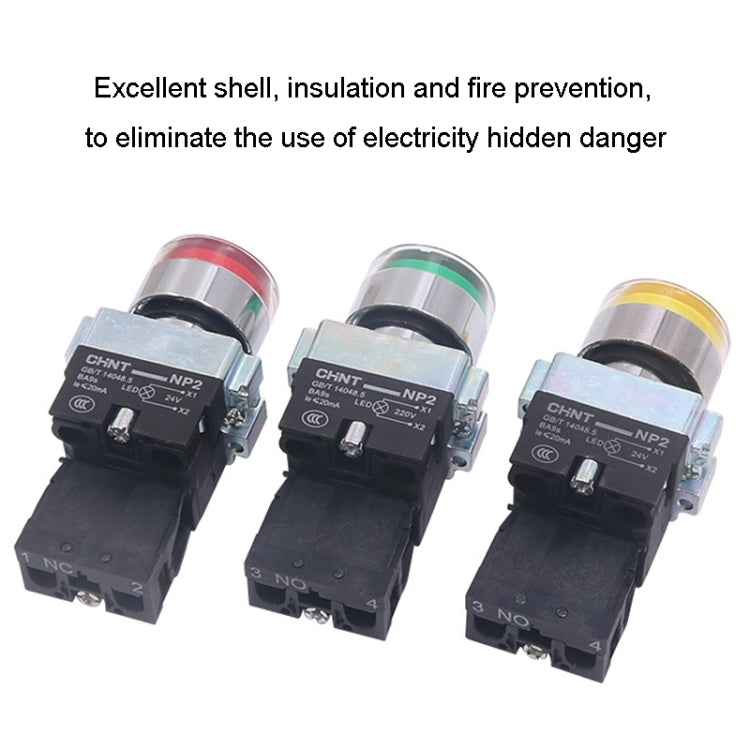 Pushbutton Switches With LED Light Silver Alloy Contact Push Button, CHINT NP2-BW3461/24V 1 NO, CHINT NP2-BW3462/24V 1 NC, CHINT NP2-BW3465/24V 1 NO+1 NC, CHINT NP2-BW3463/24V 2 NO, CHINT NP2-BW3461/220V 1 NO, CHINT NP2-BW3462/220V 1 NC