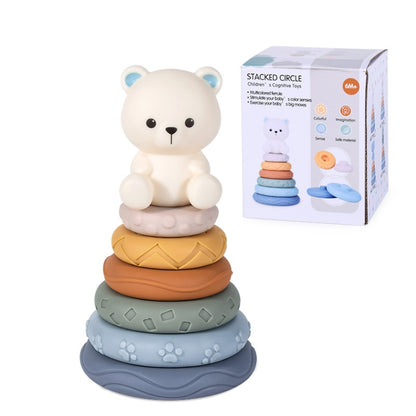 Baby Stacking Nesting Circle Toy Soft Squeeze Building Blocks Sensory Toys, Basic, Koala, White Bear, Elephant, Rabbit, Turtle