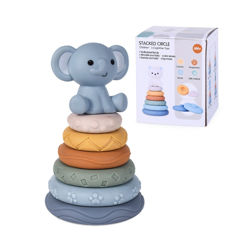 Baby Stacking Nesting Circle Toy Soft Squeeze Building Blocks Sensory Toys, Basic, Koala, White Bear, Elephant, Rabbit, Turtle
