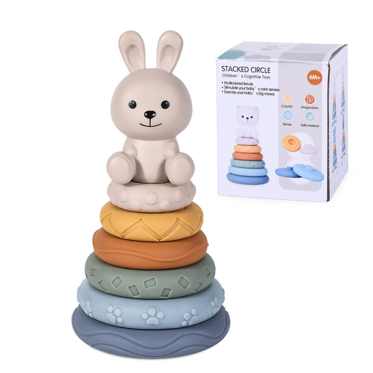 Baby Stacking Nesting Circle Toy Soft Squeeze Building Blocks Sensory Toys, Basic, Koala, White Bear, Elephant, Rabbit, Turtle