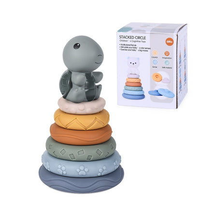 Baby Stacking Nesting Circle Toy Soft Squeeze Building Blocks Sensory Toys, Basic, Koala, White Bear, Elephant, Rabbit, Turtle