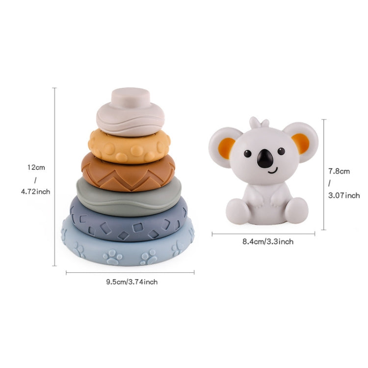 Baby Stacking Nesting Circle Toy Soft Squeeze Building Blocks Sensory Toys, Basic, Koala, White Bear, Elephant, Rabbit, Turtle