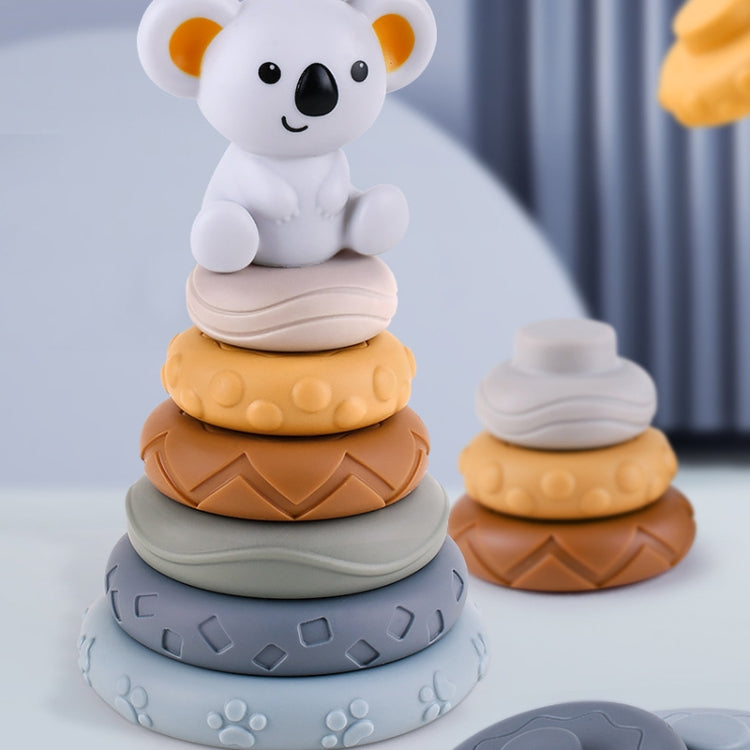 Baby Stacking Nesting Circle Toy Soft Squeeze Building Blocks Sensory Toys, Basic, Koala, White Bear, Elephant, Rabbit, Turtle