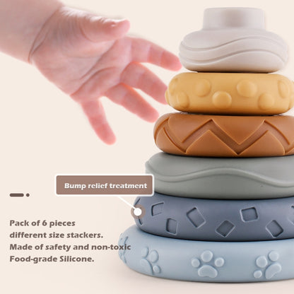 Baby Stacking Nesting Circle Toy Soft Squeeze Building Blocks Sensory Toys, Basic, Koala, White Bear, Elephant, Rabbit, Turtle