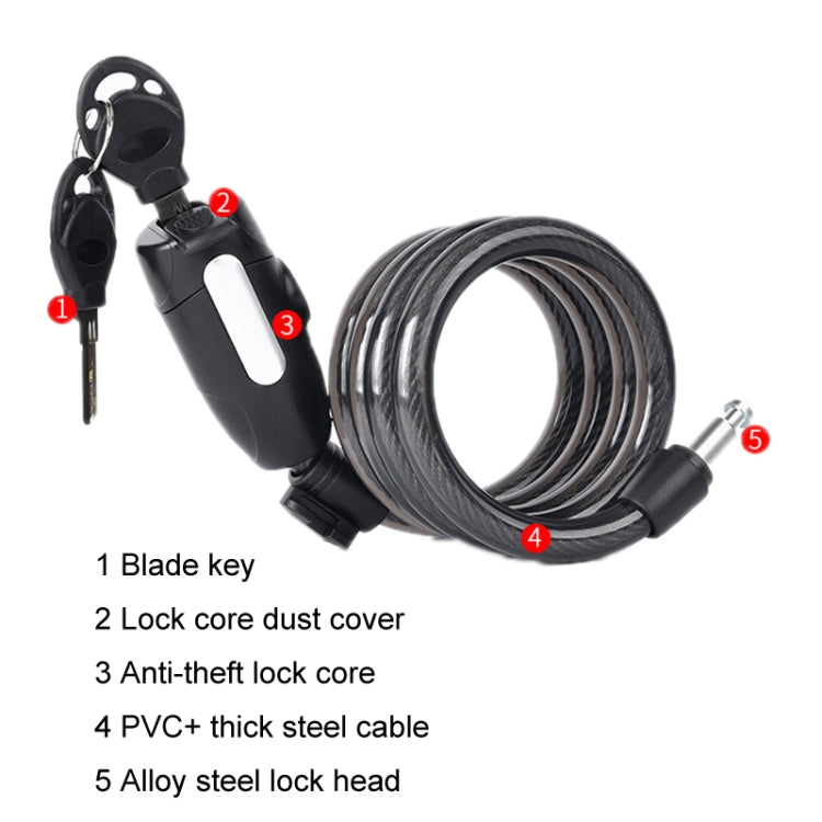 Fixed Portable Anti-theft Thickened Steel Wire Chain Bicycle Lock, Matte Black 1.5m, Matte Black 1.8m