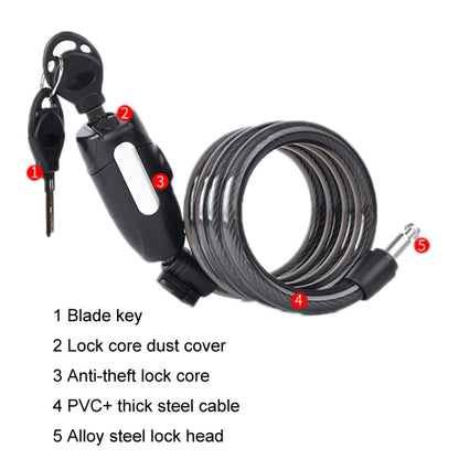 Fixed Portable Anti-theft Thickened Steel Wire Chain Bicycle Lock, Matte Black 1.5m, Matte Black 1.8m