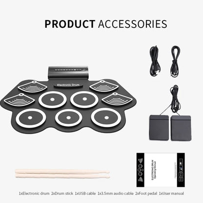 W562 Thickened 7 Drum Set Silicone Hand Rolled Drums Jazz Drums Percussion Instruments Electronic Drums, W562