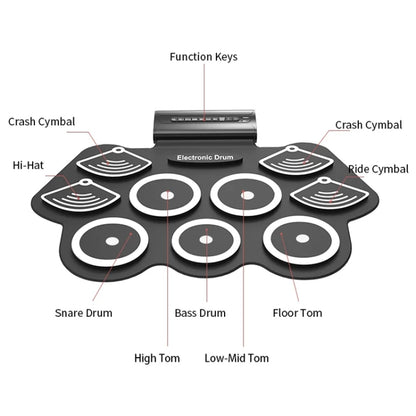 W562 Thickened 7 Drum Set Silicone Hand Rolled Drums Jazz Drums Percussion Instruments Electronic Drums, W562
