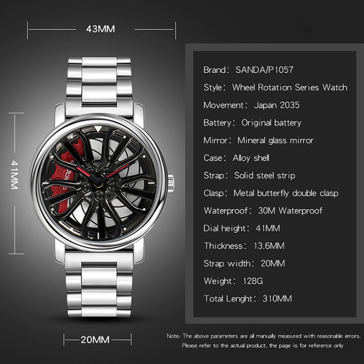 SANDA P1057 Men Skeleton Quartz Steel Strap Personalized Watch