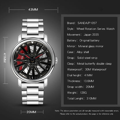 SANDA P1057 Men Skeleton Quartz Steel Strap Personalized Watch