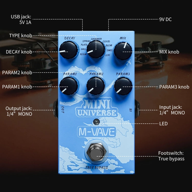 M-VAVE Guitar Monoblock Effects Digital Modeling Reverb Effects, MINI-UNIVERSE