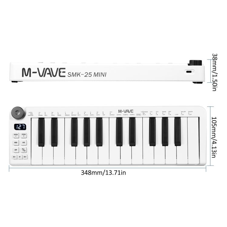 M-VAVE SKM-25MINI Digital Electronic Piano 25 Key Musical Instrument MIDI Keyboard Controller, SKM-25MINI