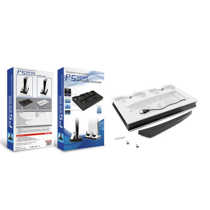 For PS5 Digital / Optical Drive Console Cooling Fan Controller Charging Base With Light Dock Stand, White, Black
