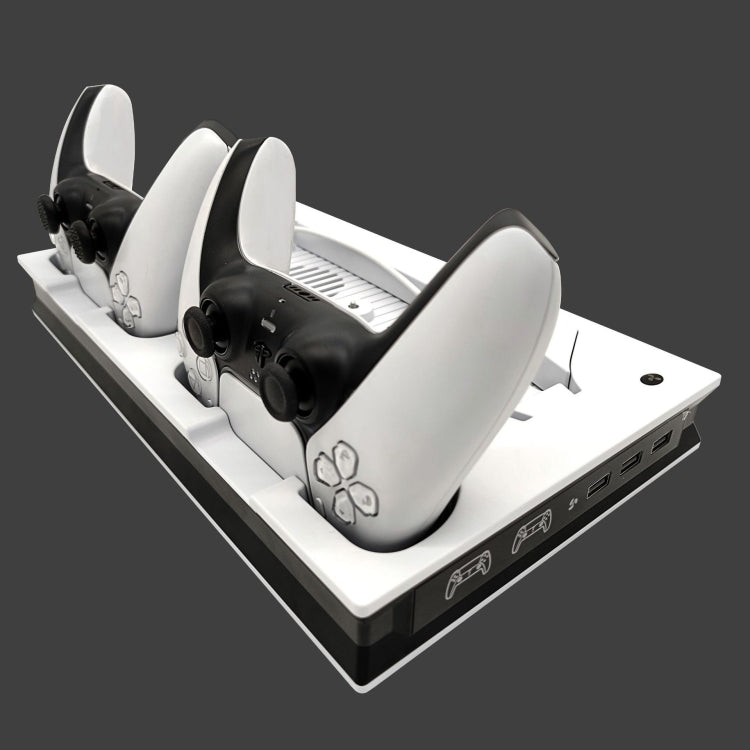 For PS5 Digital / Optical Drive Console Cooling Fan Controller Charging Base With Light Dock Stand, White, Black