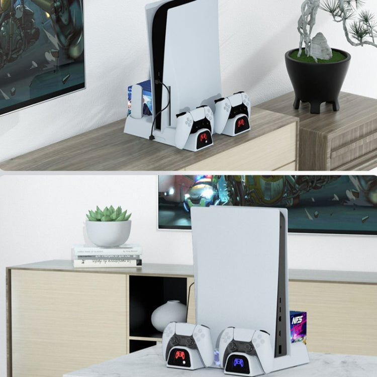 DOBE For PS5 Gamepad Multi-Function Dual Charger Cooling Fan Base With Disk Organizer, White, Black
