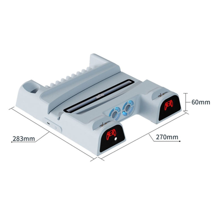 DOBE For PS5 Gamepad Multi-Function Dual Charger Cooling Fan Base With Disk Organizer, White, Black