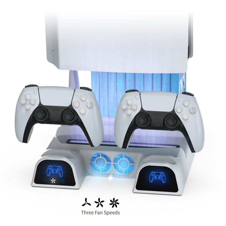 DOBE For PS5 Gamepad Multi-Function Dual Charger Cooling Fan Base With Disk Organizer, White, Black