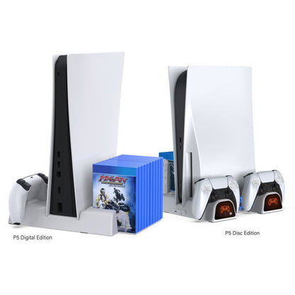 DOBE For PS5 Gamepad Multi-Function Dual Charger Cooling Fan Base With Disk Organizer, White, Black