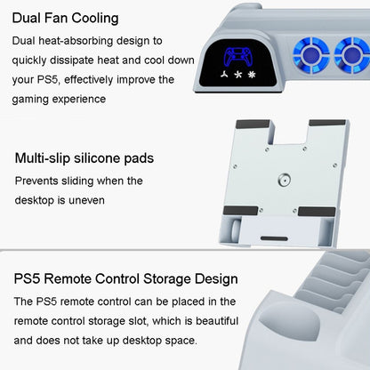 DOBE For PS5 Gamepad Multi-Function Dual Charger Cooling Fan Base With Disk Organizer, White, Black