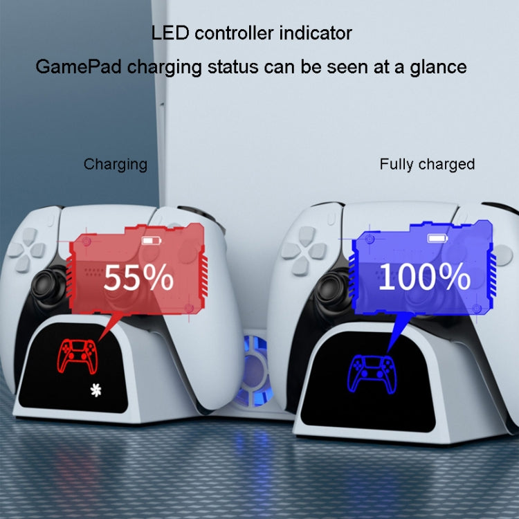 DOBE For PS5 Gamepad Multi-Function Dual Charger Cooling Fan Base With Disk Organizer, White, Black